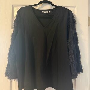 Chico's Black Fringe Sleeve V-Neck Blouse